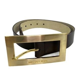 MICHAEL MK Brown Leather Belt w/Rectangle Buckle